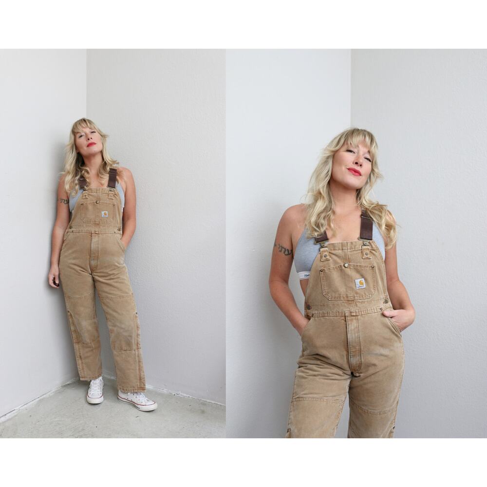 1990's Vintage Carhartt Double Knee Red Lined Bib Overalls Women's XXS to SM